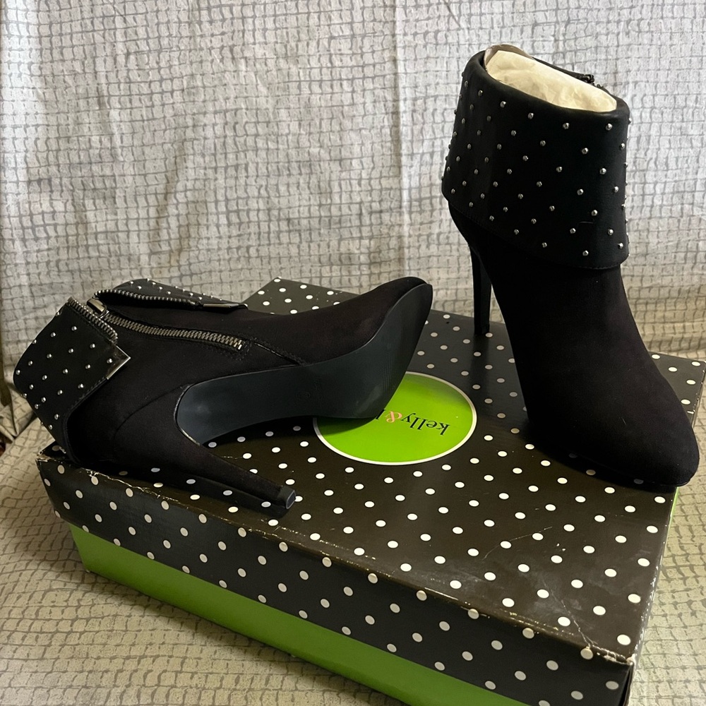 Kelly & Katie “Ivana” Black Heeled Booties with Studded Cuff